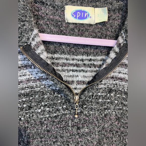 Vintage 90’s Spin Quarter Zip Striped Comfy Sweater / M - Picture 3 of 6